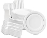 250Pcs Disposable Paper Plates Set With Extra Long Utensils, Biodegradab... - $33.99