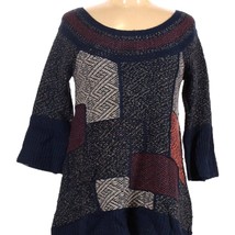 Free People SZ XS Patchwork Boho Sweater Tunic Colorblock Mix Knit Fall Blue - £23.62 GBP