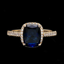 3CT Simulé Saphir Diamant Halo Promesse Fiançailles Bague Argent Plaqué Or - £160.30 GBP