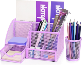 Desk Caddy Organizer Set (Purple) - Metal Mesh Desktop Caddy with Drawers - $27.34