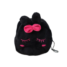 Animal Coin Change Cosmetic Plush Purse with Key Chain - New - Black Rabbit - £10.20 GBP