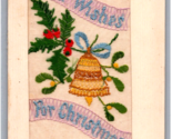 Embroidered Bell and Holly Fond Wishes For Christmas UNP DB Postcard W14 - £8.02 GBP