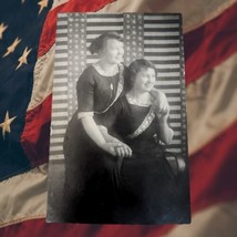 1904-1918 AZO Stars &amp; Stripes Patriotic Postcard 2 Beautiful Ladies Hold... - £43.41 GBP