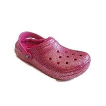 CROCS Lined Glitter Clog K Lightweight Slip On Clogs Shoes Size J3 Fuchsia Multi - $54.78