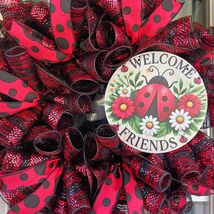 Ladybug Welcome Wreath  Red Black Mesh Door Decor  Welcome Friends Sprin... - $59.99