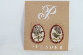 Plunder Earrings (New) Taya - Antq Gold Bird Encsed In Brgndy Beads &#39;75&quot; (PE673) - £11.15 GBP