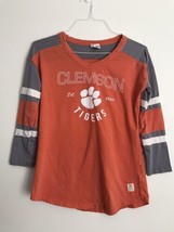 Clemson Tigers Football 3/4 Sleeve Tshirt Womens M W Sleeve Stripes Distressed ￼ - £17.12 GBP