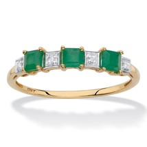 Womens 10K Gold Princess Cut Emerald And Diamond Accent Ring Size 6 7 8 9 - £322.45 GBP