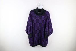 Vtg 90s Streetwear Womens 2XL Snowflake Checkered Knit Turtleneck Tunic Sweater - $39.55