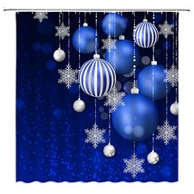 Merry Christmas Shower Curtain Blue Christmas Balls Snowflake Winter Holiday Fan - $28.99