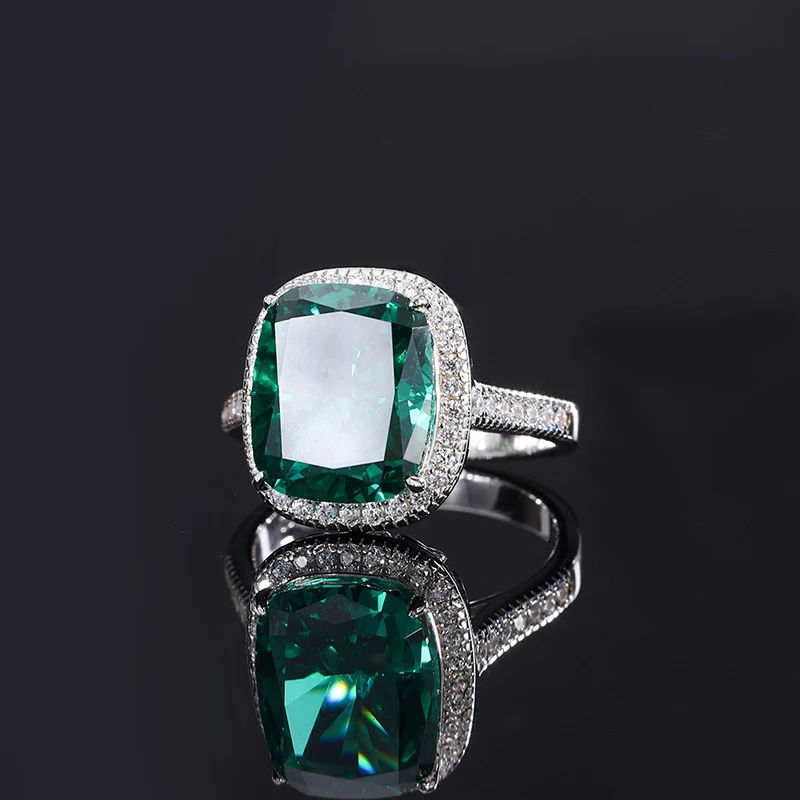 100% 925 Sterling Silver 10*12mm Aquamarine Emerald High Carbon Diamond Rings Fo - £58.84 GBP