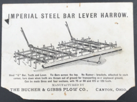 Bucher &amp; Gibbs Plow Co Imperial Steel Bar Lever Harrow Victorian Trade C... - $18.53