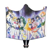 Sailor Moon All Complete Scouts Anime Manga Hooded Blanket 60&quot; x 50&quot; - £43.95 GBP