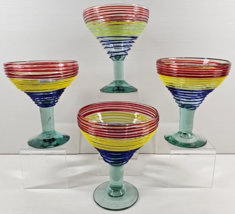 4 Mexican Salsa Striped Margarita Glass Set Multicolor Bar Drinking Stem... - £35.87 GBP