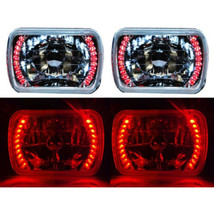 7X6 Red LED Halo Halogen Crystal Clear Headlights Angel Eye H4 Light Bulbs Pair - £48.07 GBP