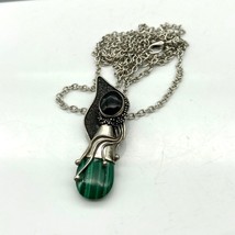 Vintage Abstract Sterling Silver Pendant with Malachite Teardrop and Onyx Stone - £185.98 GBP