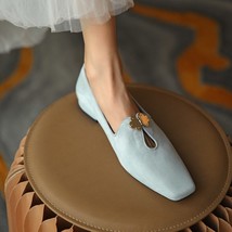 Flat Shoes Fashion Square Toe Solid Retro Elegant Loafers Shoes Mocassin Femme C - £50.36 GBP