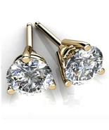 4Ct Round Cut Solitaire Moissanite Stud Earrings 14K Yellow Gold Plated ... - £165.41 GBP