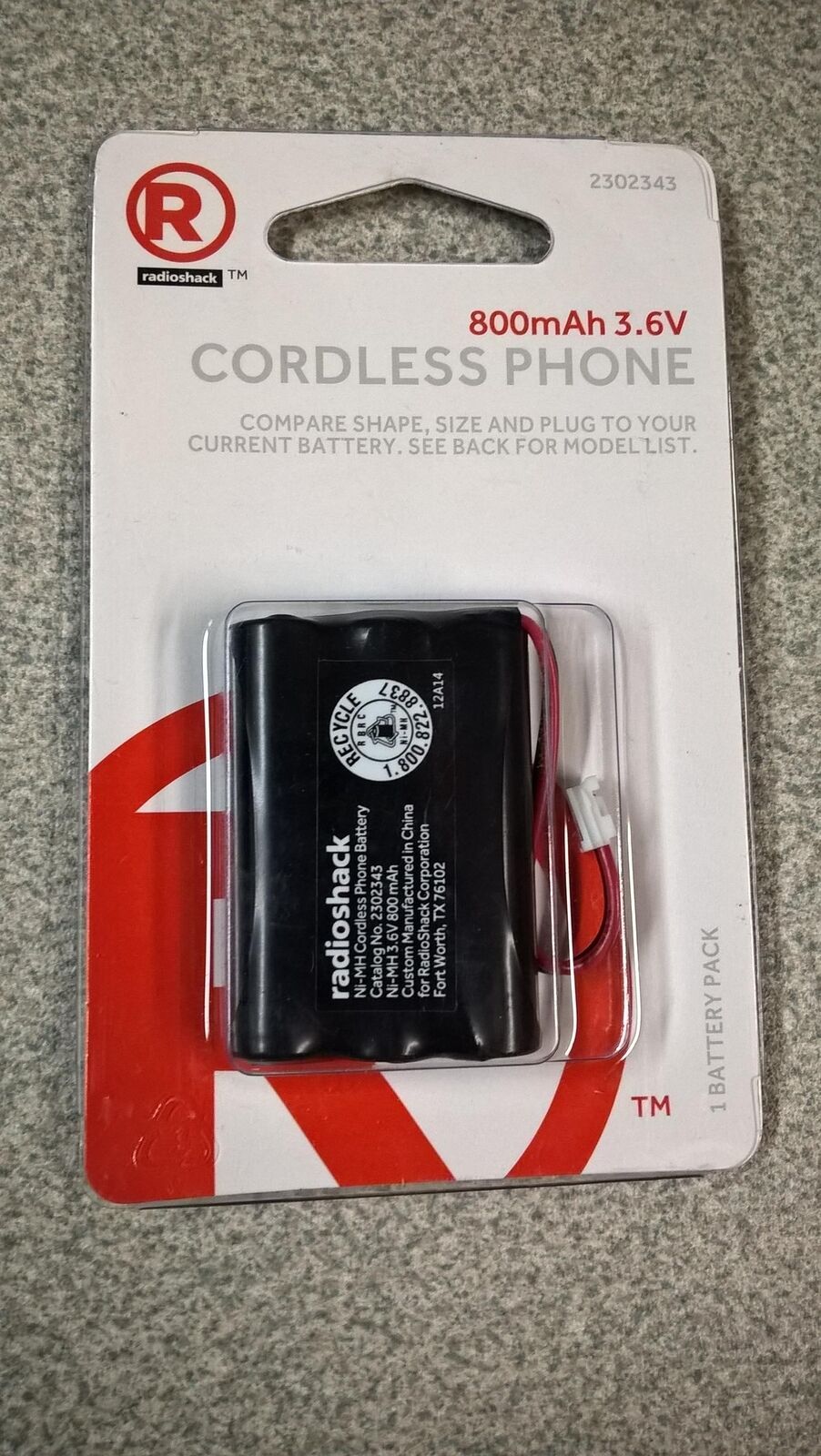 RadioShack 2302343 800mAh 3.6V Rechargeable Cordless Phone Battery NIMH ... - $4.66