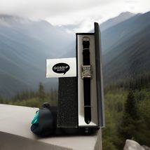 Gossip Women’s Wrist Watch Silver Tone Rectangle Face Black Leather NIB - $12.62