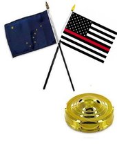 Alaska State USA Fire Red 4&#39;&#39;x6&#39;&#39; Flag Desk Set Table Stick Gold Base BEST Garde - £3.05 GBP