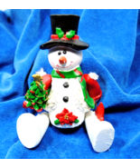 Vintage Articulated Ceramic Sitting Snow Man With Hat 6&quot; Christmas Holid... - £7.52 GBP