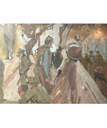 Antique Gouache Painting Soldiers Portrait War Landscape Signed Carl Fah... - $975.00