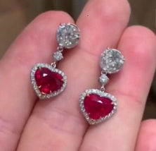 2.50Ct Red Ruby &amp; Diamond Drop &amp; Dangle Earrings 14K White Gold Over For Women&#39;s - £61.62 GBP