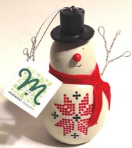 Midwest Cannon Falls Christmas Ornament Snowman Stenciled Poinsettia Flower  - £10.08 GBP