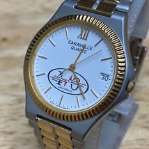 Unused Caravelle Unisex Dual Tone Fluted Bezel Analog Quartz Watch~Date~New Batt - £26.56 GBP