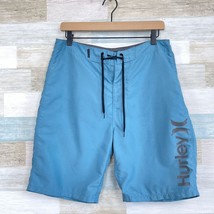 Hurley Swim Board Shorts Blue Solid 9&quot; Inseam Logo Quick Dry Swimwear Mens 30 - £15.63 GBP