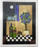 Peggy Cook 2006 Whimsical Art Cat Kitten Merlot Chardonnay Wine Print - $29.69