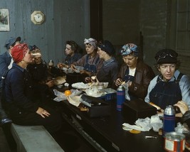 Women railroad workers eat lunch in break room in Clinton Iowa 1943 Photo Print - $8.81+