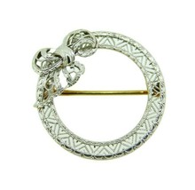 Art Deco 14k White Gold Filigree Bow Ribbon Pin (#J4749) - £176.17 GBP