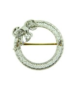 Art Deco 14k White Gold Filigree Bow Ribbon Pin (#J4749) - £178.05 GBP