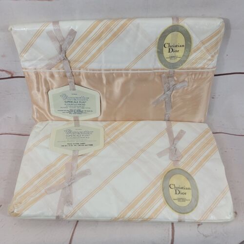 Vintage Christian Dior Wamsutta Supercale Plus Peach Twin Flat & Fitted Sheets - $59.39