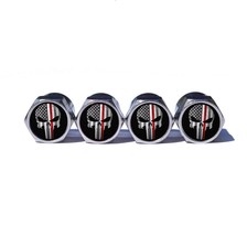 Punisher Fire Fighter Red Line Valve Stem Caps - Chrome Surface - Set of... - $11.99