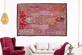 Indian Heavy Hand Embroidered Wall Hanging Vintage Zari Patchwork Beads Tapestry - £59.35 GBP