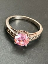 Estate RZ 925 Signed Silver Band w Clear &amp; Pink Rhinestones Ring Size 9 – signed - £16.27 GBP