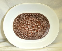 Corelle Corning Batik Oval Serving Platter Brown Flowers - £19.45 GBP