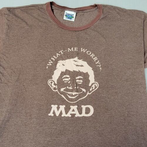 Primary image for Thunder Creek Vintage T Shirt Mad Alfred Newman What Me Worry Brown Ringer Large