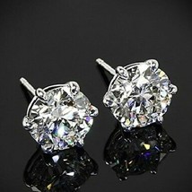 2Ct 6-Prong Real Moissanite Push Back Stud Earrings 14K White Gold Plated Silver - £66.30 GBP