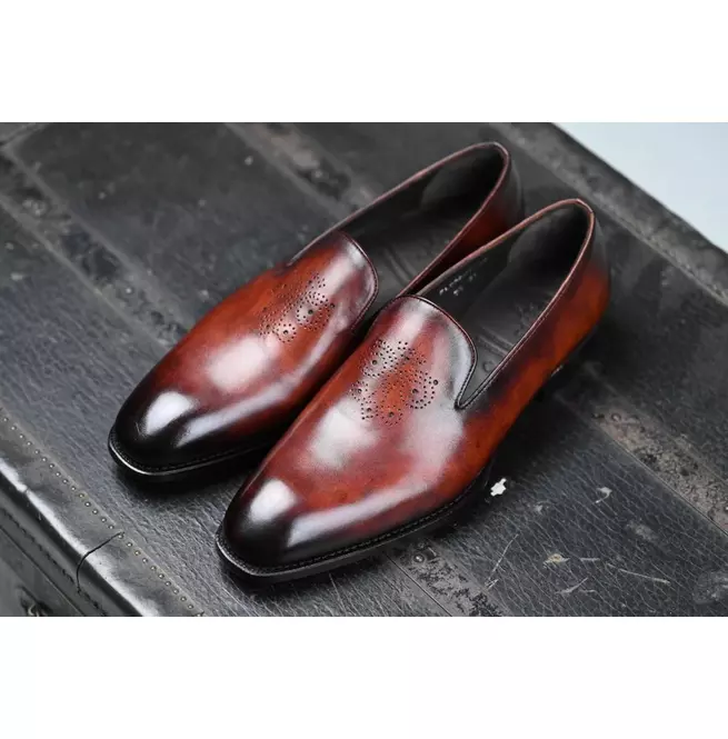 Handmade Shaded Brown Leather Penny Loafers Brogue Shoes For Mens, Offic... - $149.99+