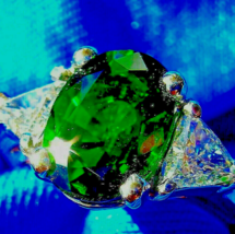 Earth mined Green Tourmaline Diamond Deco Engagement Ring Solid 14k White Gold - $8,409.59 CAD