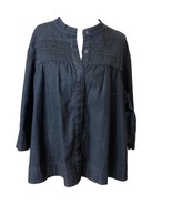 Women&#39;s 2X Motto Denim Jean Shirt Blue Snap Closure Puckered Front Top - $34.13 CAD