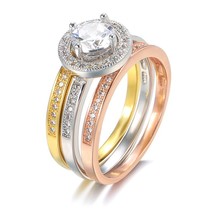 Luxury Natural Zircon Bride Wedding Ring 3pcs/Sets 585 Rose Gold Fine Jewelry Pa - £10.98 GBP