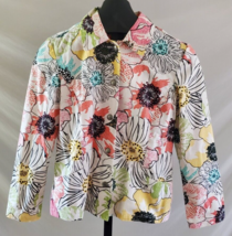Additions by Chico&#39;s White Black Pink Green Blue Floral Cotton  Jacket 0... - £15.57 GBP