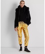 LAUREN RALPH LAUREN Women&#39;s Jogger track Pants Metallic Taffeta Gold Sz ... - $759.79 MXN