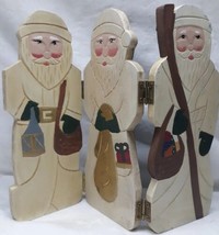 Santa Tri-Folding Display Stand Christmas Wood Carved Hand painted Vintage - $21.78