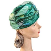 VTG 50s Hat Rozanne Of New York Emerald Green Pillbox Velvet Pansies Flo... - $796.57 MXN